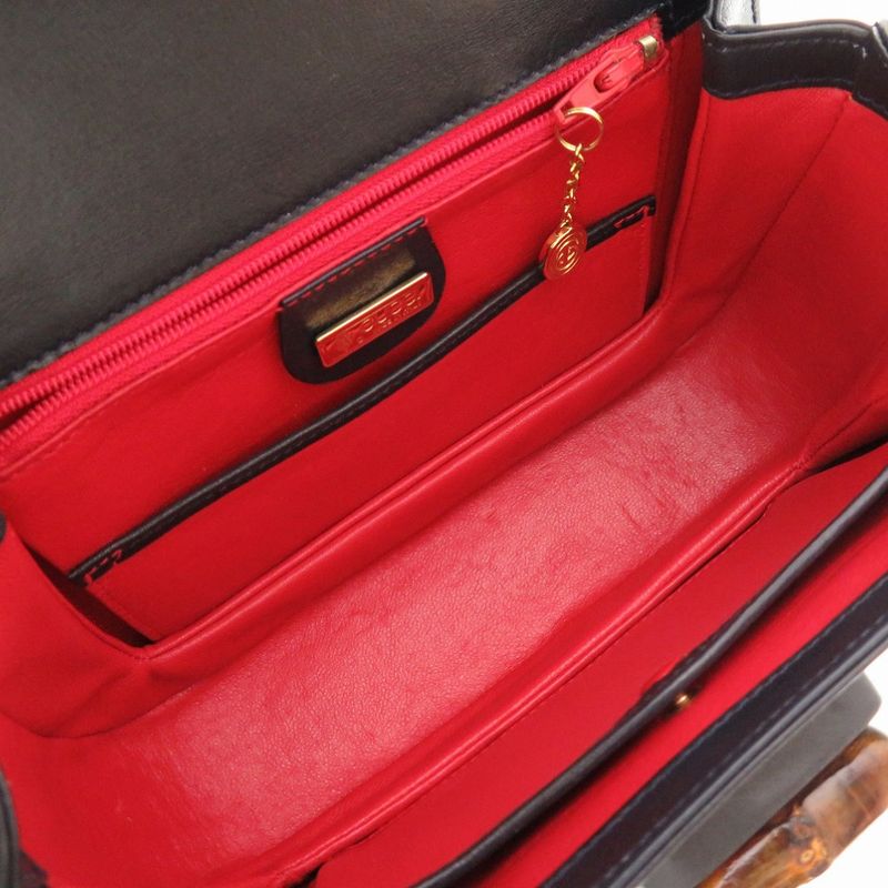 Gucci Bamboo Leather Navy 000 46 0188 2WAY Handbag Bag Navy Blue 0043 Gucci