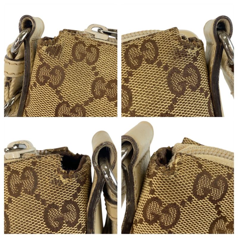 Gucci Beige White Silver Hardware GG Canvas/leather 147671 Shoulder Bag