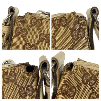Gucci Beige White Silver Hardware GG Canvas/leather 147671 Shoulder Bag
