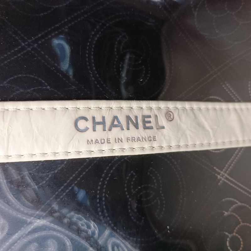 Chanel Coco Mark Camellia Vinyl Basket Black And White PVC Coated Canvas A57637