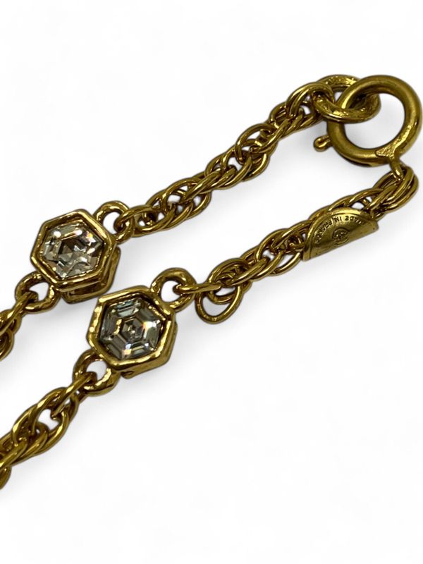 Chanel 1970's Rhinestone Coco Mark Necklace Women's Gold