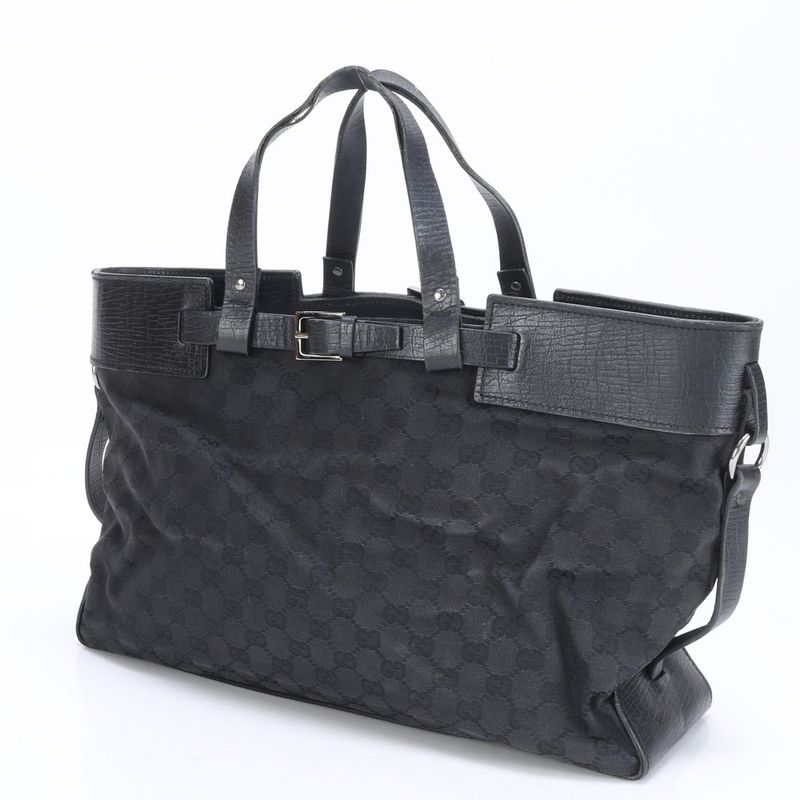 Gucci GG Canvas Leather Belt Tote Bag Shoulder Business Commuter Document Bag