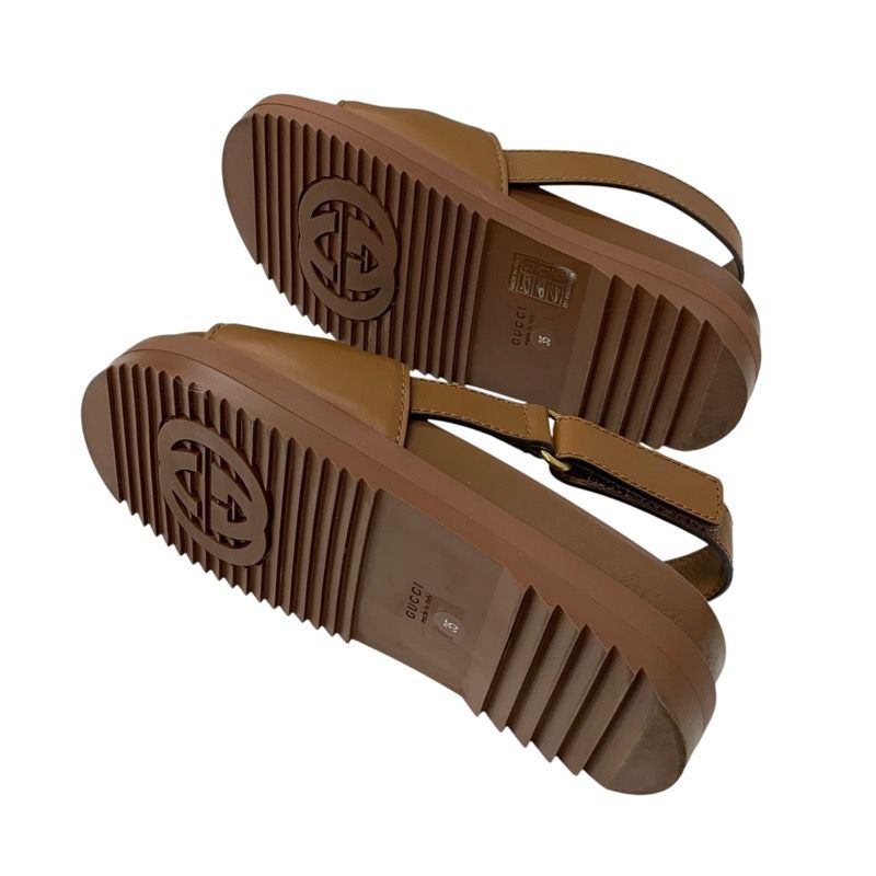 Gucci Sandals Shoes Leather Brown Logo Velcro