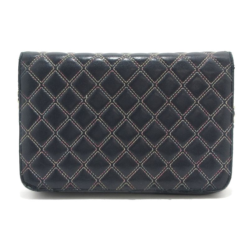 Chanel Wallet Matelasse /double Stitched Dark Navy And Pink Silver Hardware /