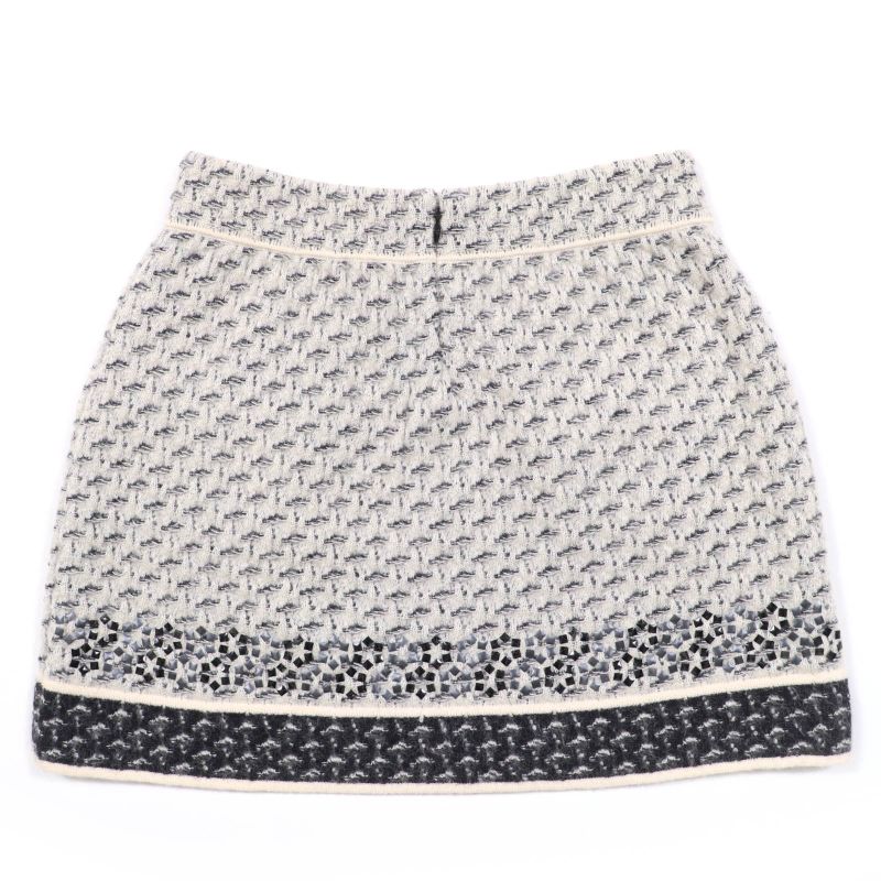 CHANEL P39241k02786 Mohair Silk Cashmere Coco Button Knit Miniskirt Grayish 36