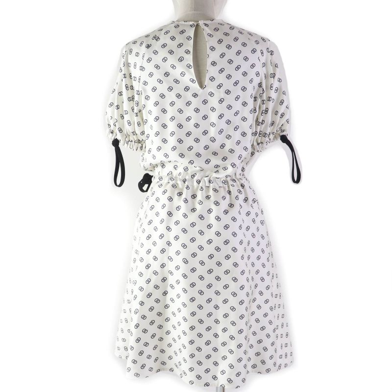 Louis Vuitton 22SS 1a9nyn 100% Silk Chain Link Drawstring Dress White Black 36