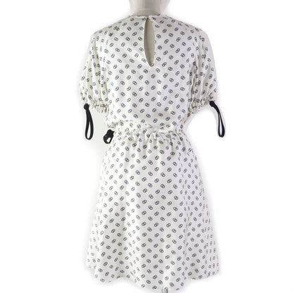 Louis Vuitton 22SS 1a9nyn 100% Silk Chain Link Drawstring Dress White Black 36