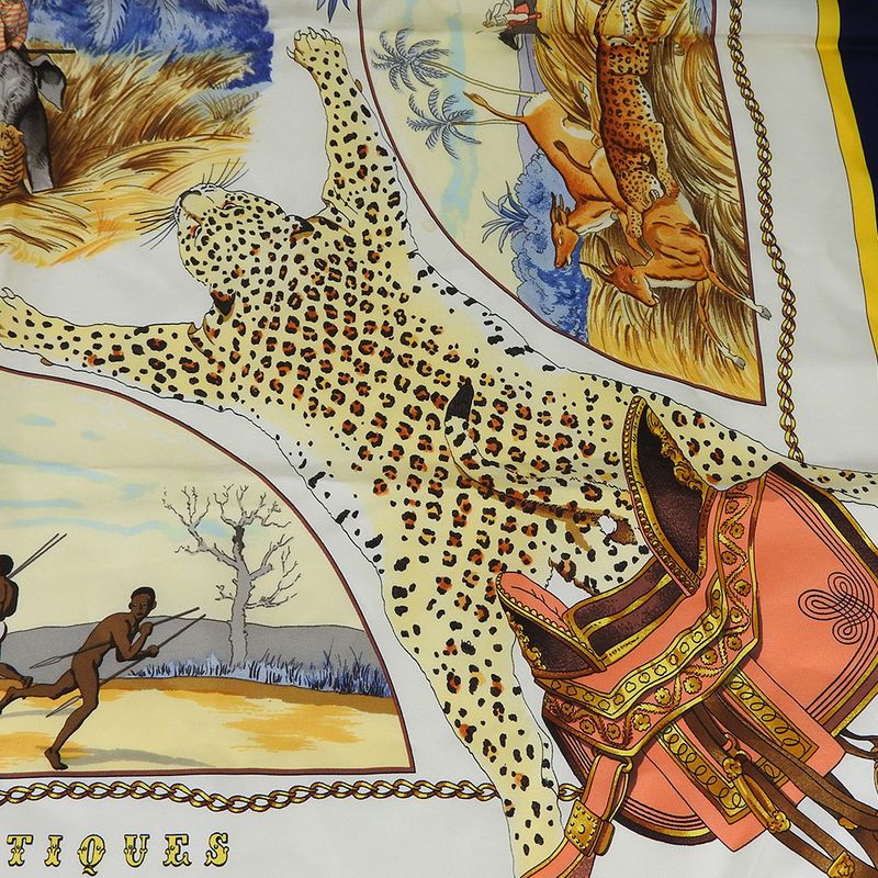 Hermes Scarf Carré 90 Silk Navy White Chasses Exotiques Accessories Women