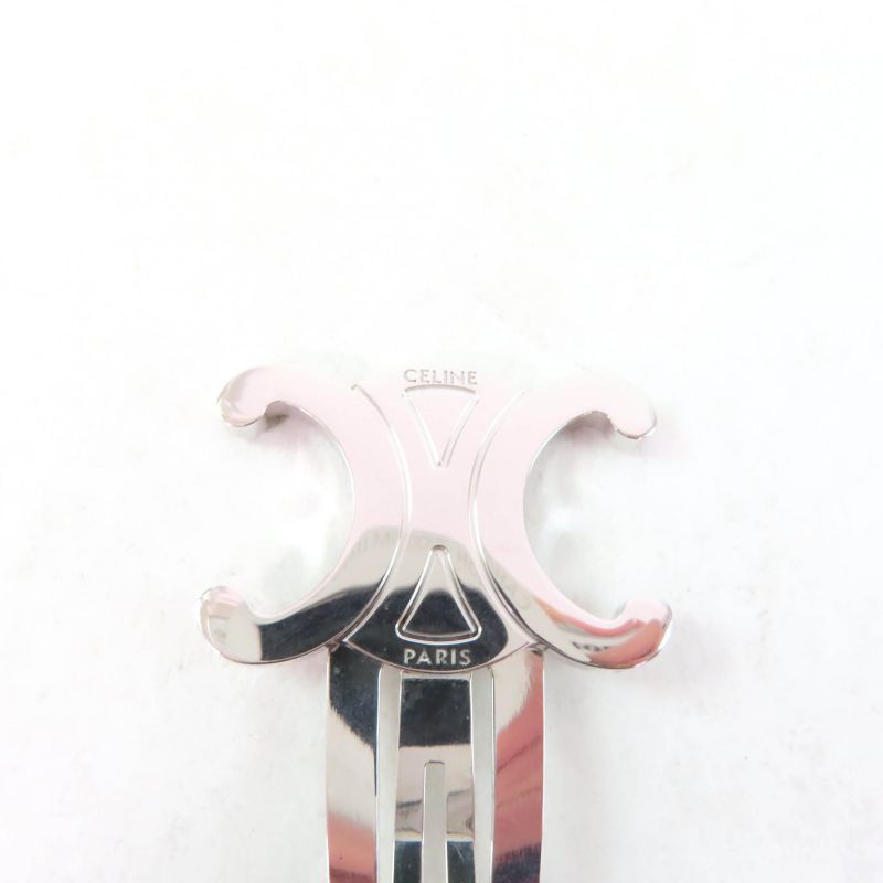 Celine Triomphe Logo Hair Clip Hair Accessory Silver With Box And Storage Bag