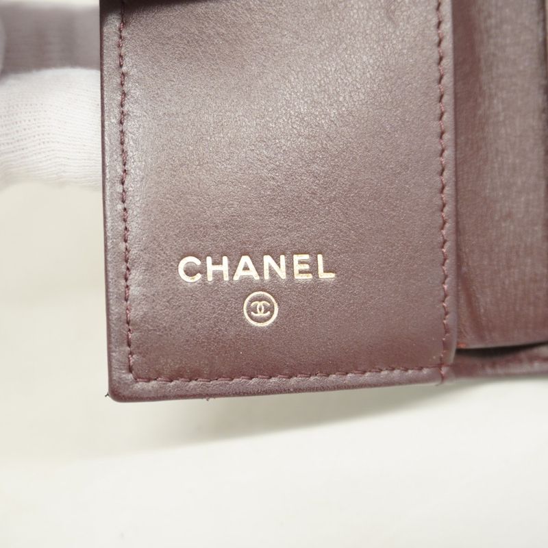 Chanel Trifold Wallet Matelasse Caviar Skin Black Chien Pan Gold Hardware Women