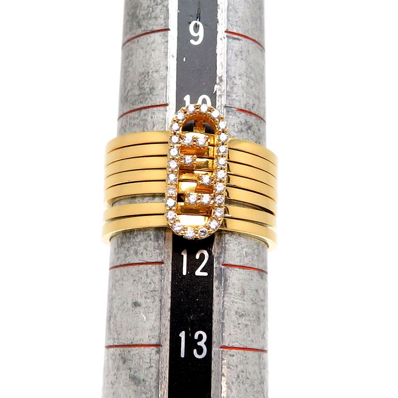 Fendi Intrecciato Stud Diamond Gold Ring