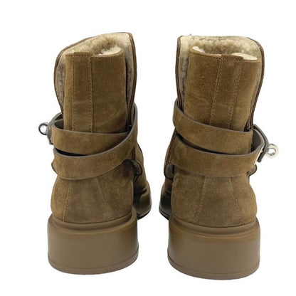 Hermes Veo Boots Short Boots Shoes Suede Shearling Brown Silver Shearling Boots