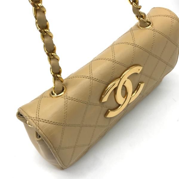 Chanel Big CC Logo Bicolor Quilted Chain Shoulder Bag Beige