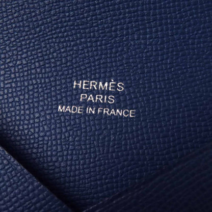 Hermes Calvi Deep Blue Silver Hardware Vaume D'adam Card Case Engraved B With