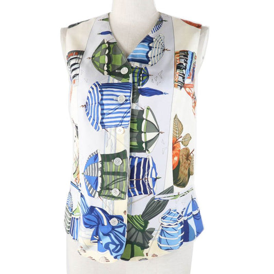 Hermes Vintage Margiela Period Silk Acetate All-over Print Vest Multi 40 Made