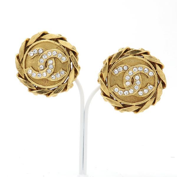 Chanel Earring Vintage GP Rhinestone Coco Mark Diameter Approx 3cm (1.18in)
