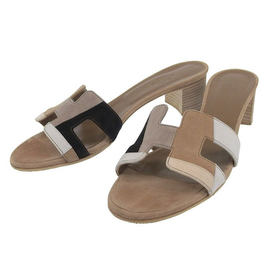 With Box Hermes Current Tag Oazis Pastel Patchwork Suede Leather Mules Sandals