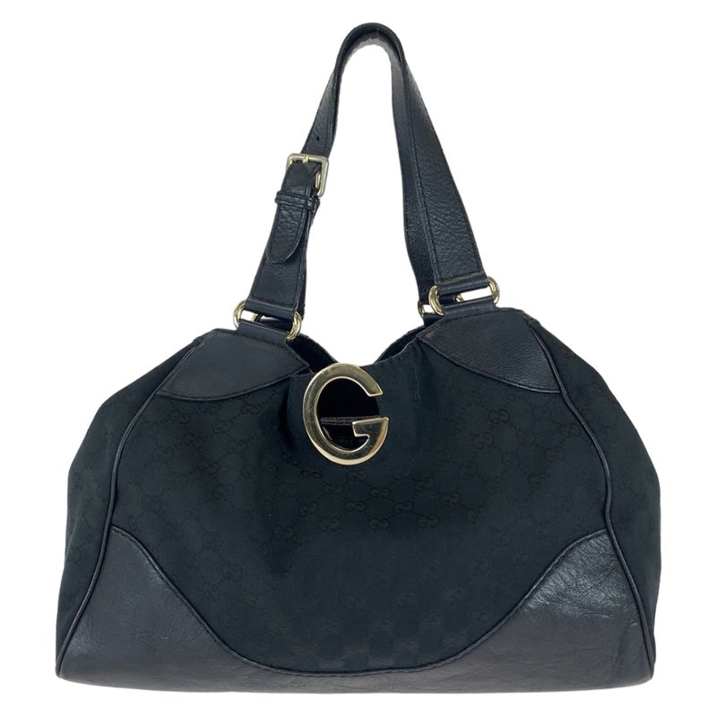 Gucci Black Silver Hardware GG Canvas/leather 223972 Tote Bag Shoulder Bag