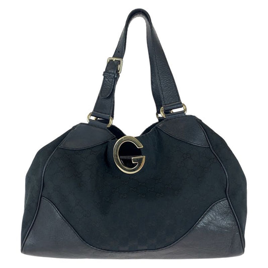 Gucci Black Silver Hardware GG Canvas/leather 223972 Tote Bag Shoulder Bag