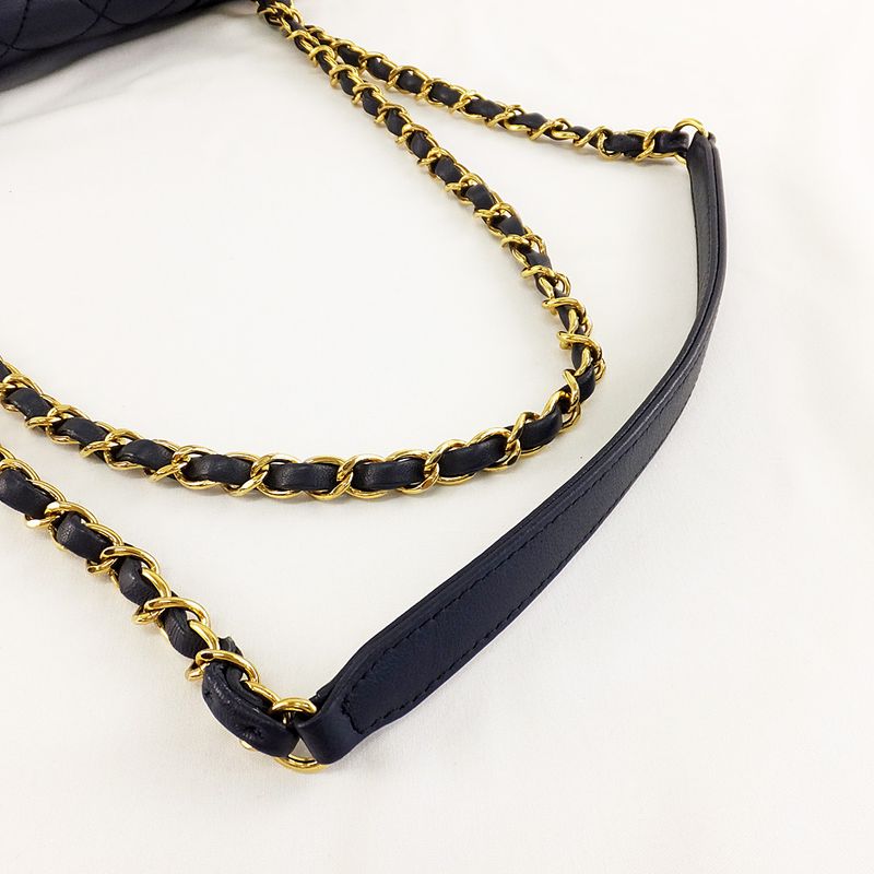 Chanel Matelasse Mademoiselle Chain Shoulder Bag Navy Gold Hardware