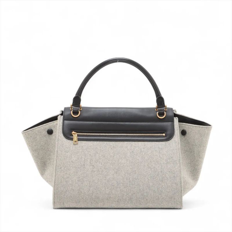 Celine Trapeze Medium Leather Handbag Tote Gold Hardware Black Gray Felt