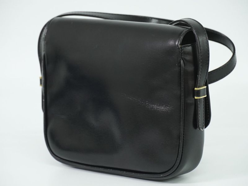 Authentic Celine Carriage Hardware Shoulder Bag Pochette Leather Black Bag