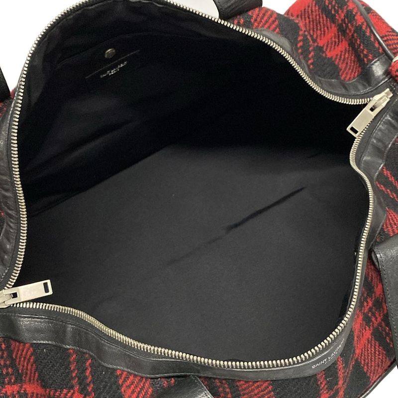 Saint Laurent Paris Boston Bag 360195 Red And Black Checked Wool Leather