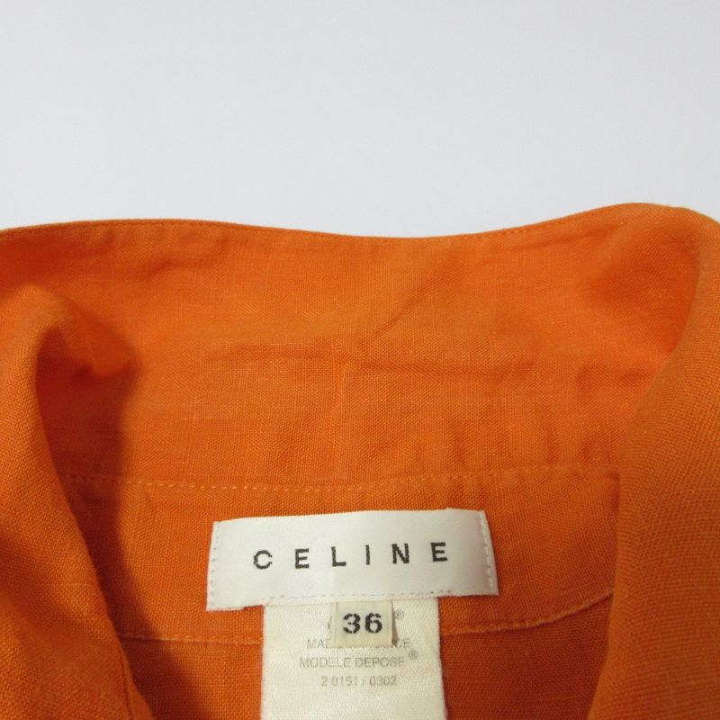 Good Celine 100% Linen Sleeveless Pullover Shirt Blouse Size 36 Orange Women
