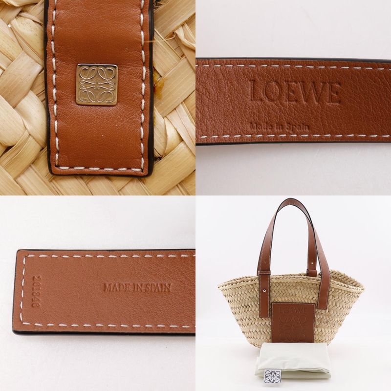 Loewe Basket Bag Small Basket Bag Raffia And Leather Brown Women Tote Bag