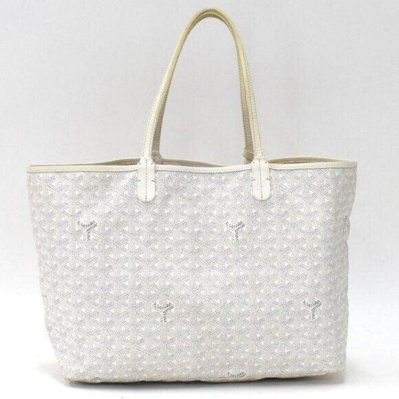 Goyard Goyardine Saint Louis PM White Shoulder Tote Bag & Pouch Wallet - The Reluxe