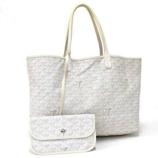 Goyard Goyardine Saint Louis PM White Shoulder Tote Bag & Pouch Wallet - The Reluxe