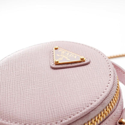 Prada Pouch Pink Gold Triangle Logo Saffiano Leather Mini Charm