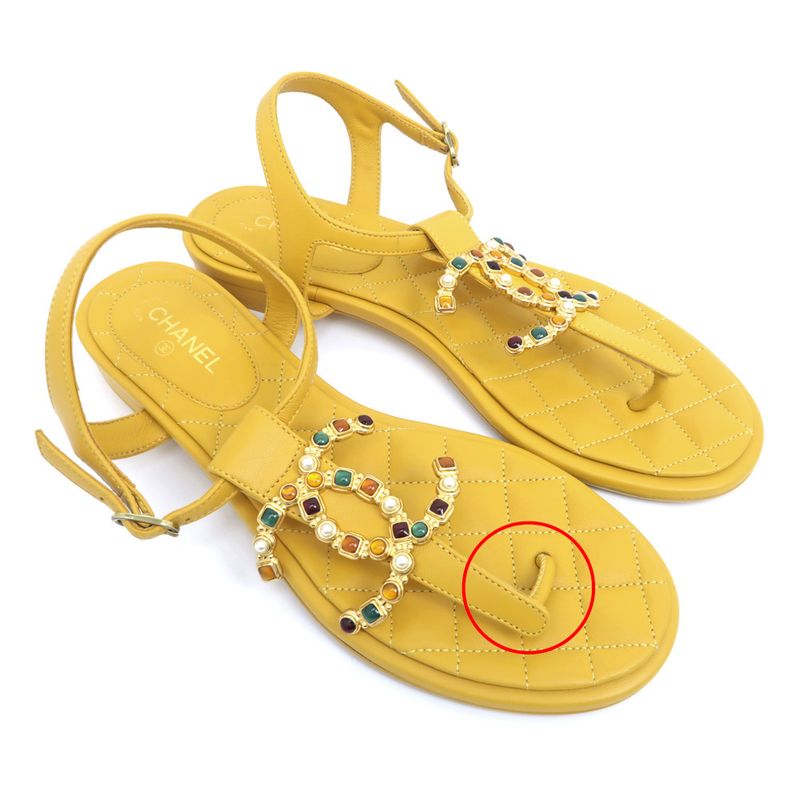 Chanel Flat Sandals G45004 Yellow - 38C Visual - Coco Mark Women's Shoes