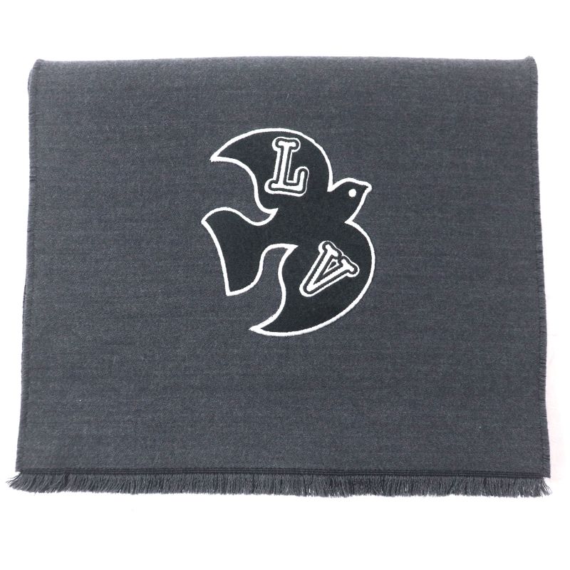  Louis Vuitton M77944 Echarpe LV Harmony Scarf 100% Wool With Logo Patch Gray