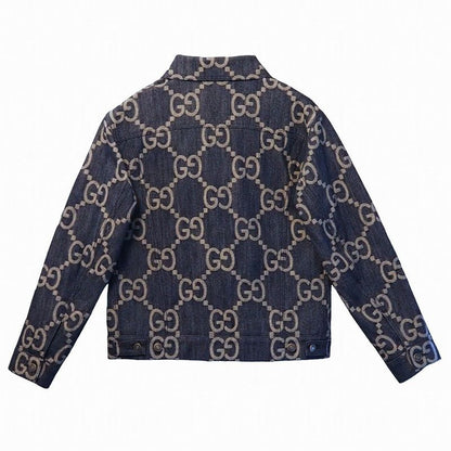 Gucci Jumbo GG Denim Jacket Outerwear Women's Blue Ivory Metal Button #36 Made
