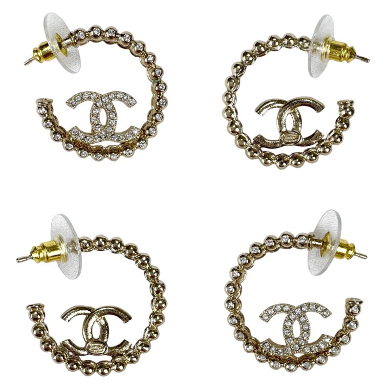 Chanel Hoop Earrings Coco Logo CC Logo Rhinestone 2025 C25P Gold Hardware