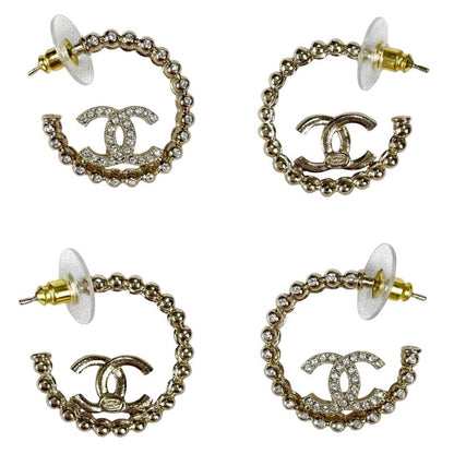Chanel Hoop Earrings Coco Logo CC Logo Rhinestone 2025 C25P Gold Hardware