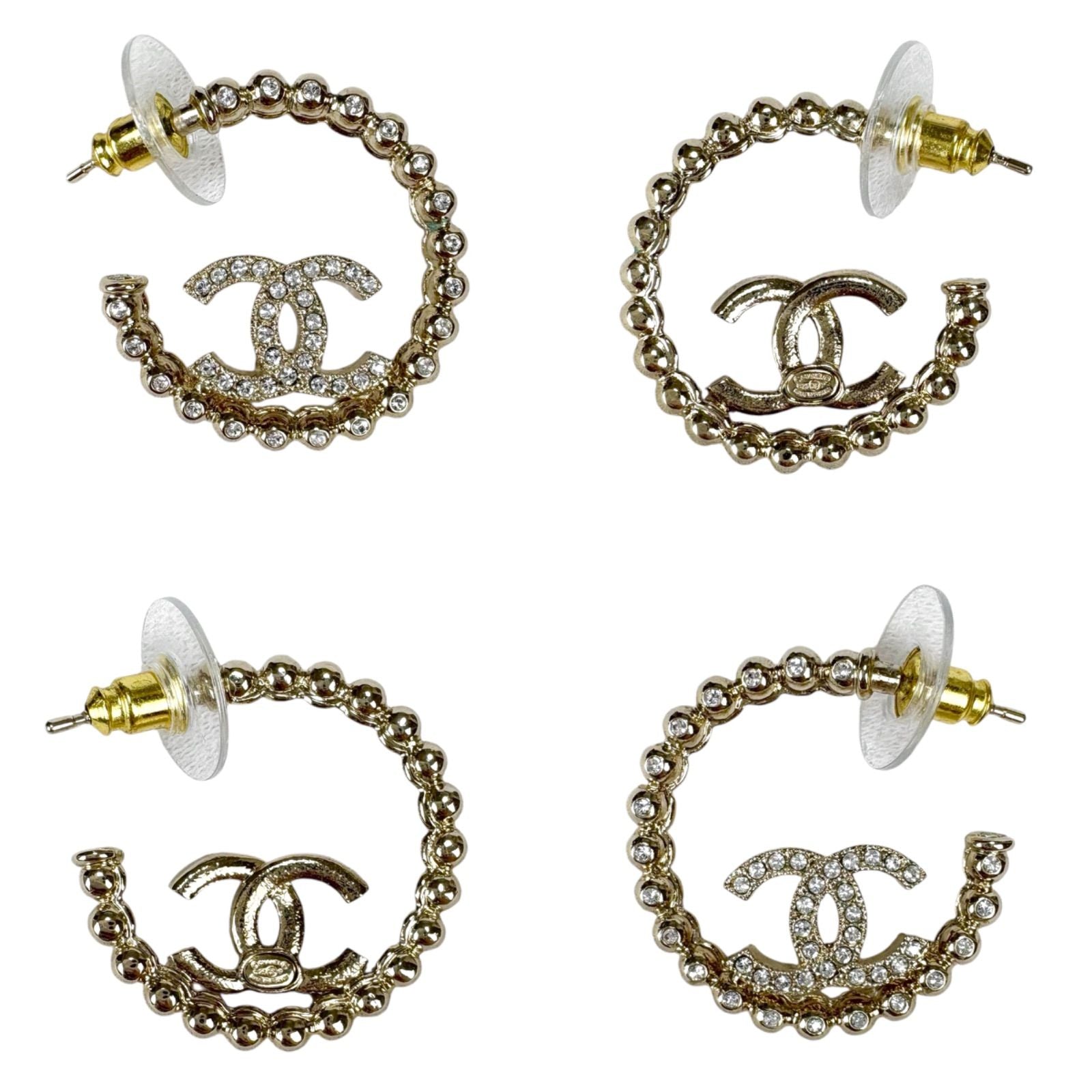 Chanel Hoop Earrings Coco Mark Logo Cc Logo Rhinestone 2025 C25p Gold Hardware