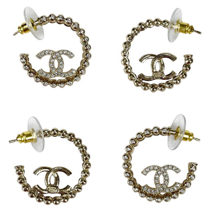 Chanel Hoop Earrings Coco Mark Logo Cc Logo Rhinestone 2025 C25p Gold Hardware