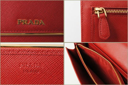 Prada Long Wallet Compact Clutch Prada Saffiano Metal Saffiano 1m1311 Rouge Red