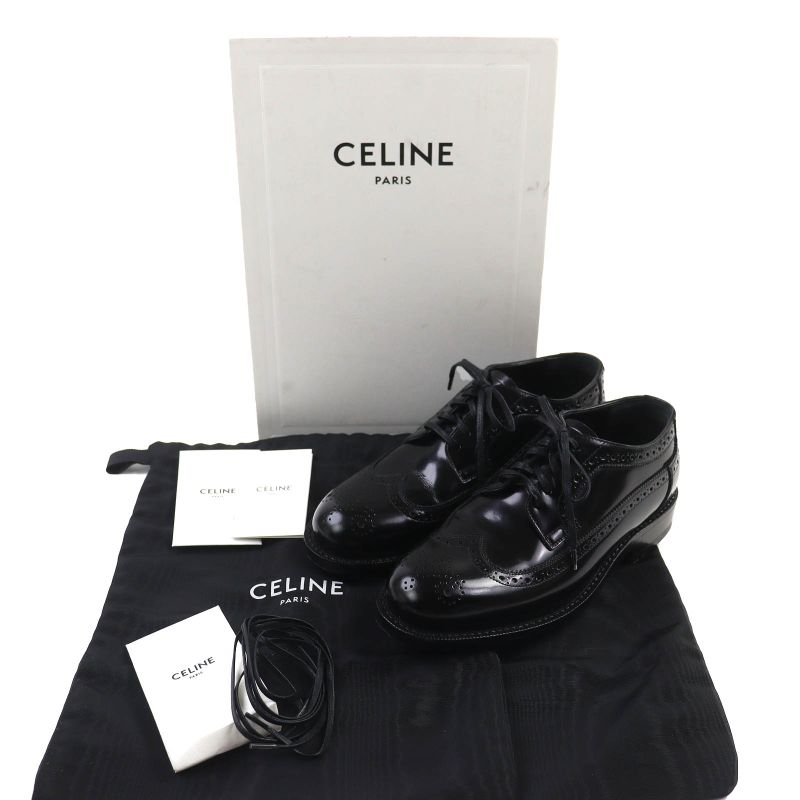Celine Wingtip Medallion Derby Shoes Leather Shoes Black 35.5 Storage With Bag