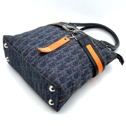 DIOR Tote Bag Trotter Flight Line Navy/orange Canvas Leather Women's