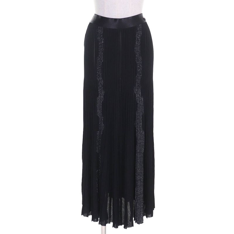 CHANEL P72907k10467 One Point Coco Mark Long Pleated Skirt Black 38 Made In