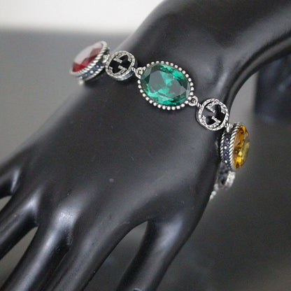 Gucci Multi-stone Bracelet Silver 925 Red Blue Yellow Green Men's E1036