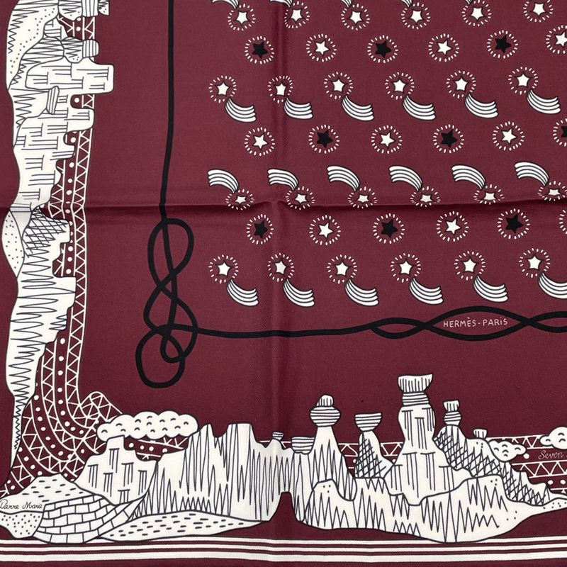 Hermes Scarf LES Canyons Etoiles From The Canyon To The Stars Silk Bordeaux