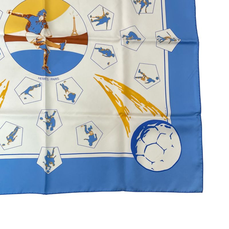 Hermes Scarf Silk Carre 90 Vive Les Champions! Viva Champions Soccer Blue With