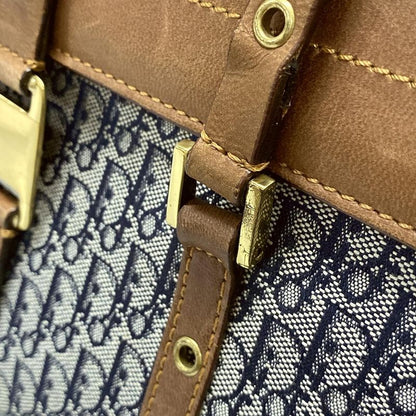 Dior/christian Dior Handbag Street Chic Navy Ivory And Dark Brown Leather