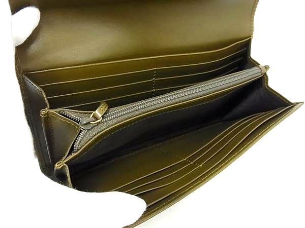 Gucci 324233 Leather Belt Motif Folded Long Wallet Women Khaki Bp1211