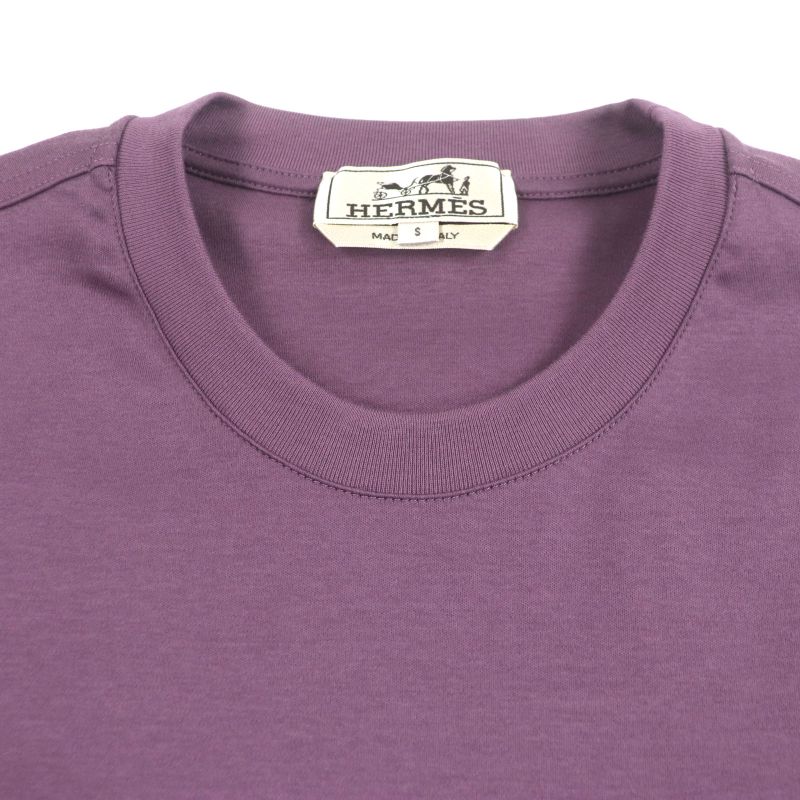 Hermes 24SS H467950ha 100% Cotton Saddle Stitch Crew Neck Short Sleeve Short