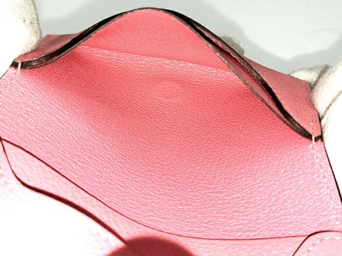 Hermes RMS Card Case Business Card Holder Leather Rose Texas Pinkish Stamped K